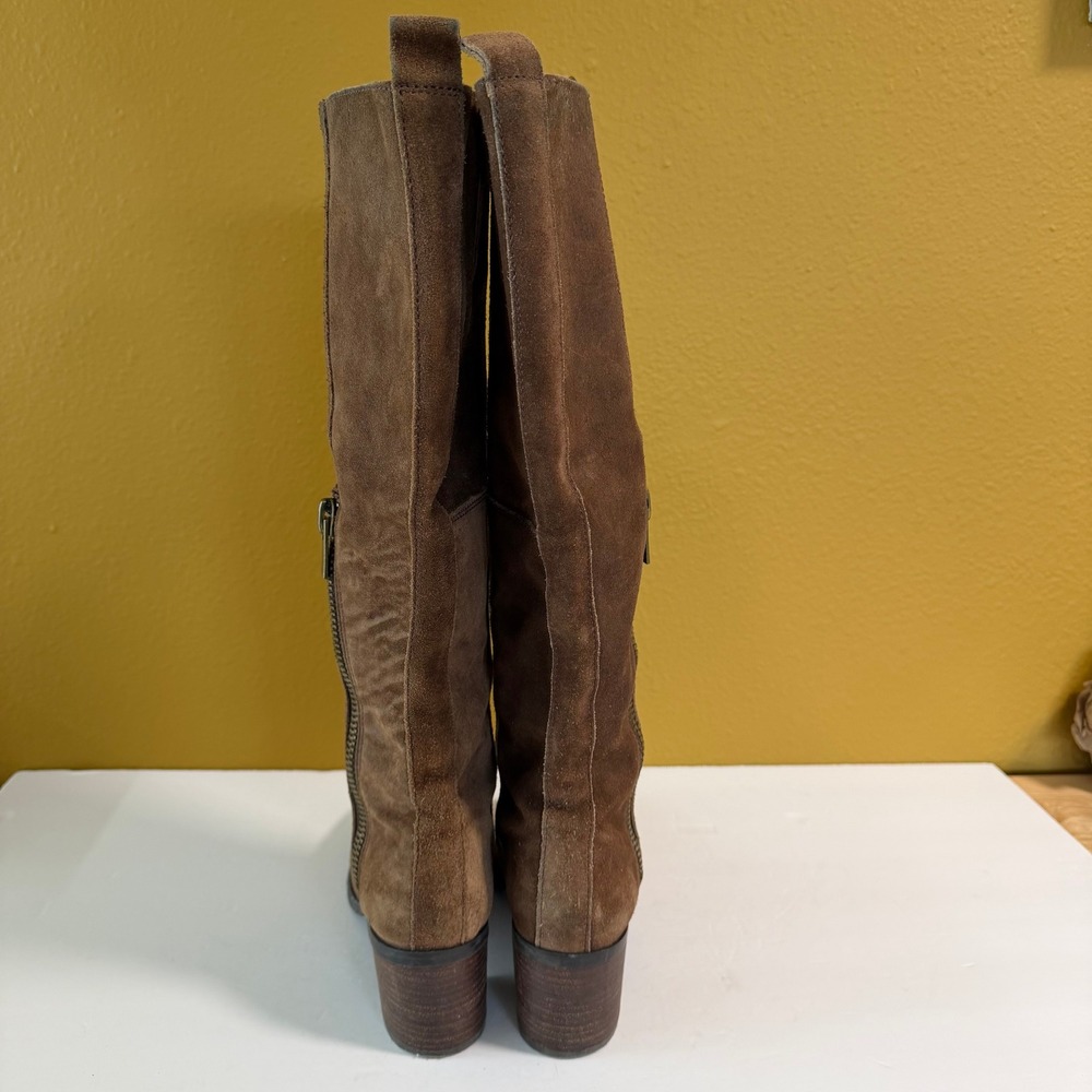 Nine West Brown Suede Knee High Boots 7.5 Boho Riding Tall Block Heel Nwolette - Picture 5 of 10
